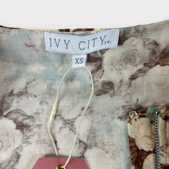 Ivy City Co Oakley Floral Long Sleeve Belted Linen Dress size XS NEW - Picture 6 of 10